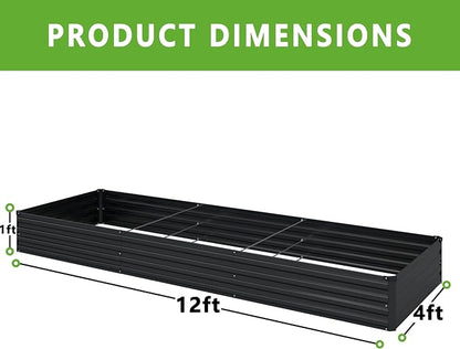 DIIYIV 12x4x1FT Galvanized Raised Garden Bed Kit,Vegetable Boxes-Rectangle Metal Flower Box,Large Planter Raised Beds Outdoor Garden for Planting,Fruit,Herb-Black