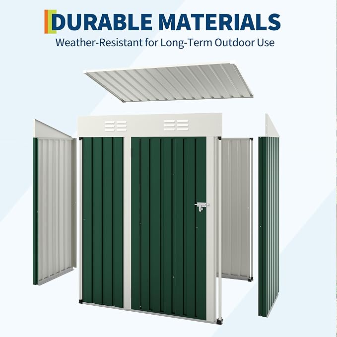 Garvee 5x3 FT Outdoor Storage Shed, Tool Shed with Sloping Roof and Lockable Door, Compact Metal Tool Garden Shed for Garden, Backyard, Patio