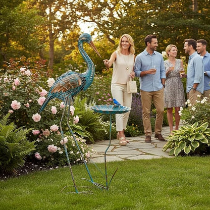 Metal Crane Garden Statue for Outside with Leaf Tray | Large Heron Outdoor Statues, Elegant Crane Yard Art Garden Decor for Garden Yard, Porch