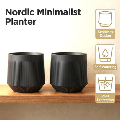 Plant Pots，Set of 2 Plastic Large Pots for Indoor Plants,Flower Pots Outdoor Planters with Drainage Hole and Seamless Saucer,(Gray 12Inches)