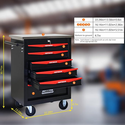 KEIKI 6 Drawers Tool Cart on Wheels,Multifunctional Rolling Tool Chest Tool Storage,Drawers Rolling Tool Trolley Organizer Tool Case for Garage, Warehouse, Workshop, Repair Shop (Black)