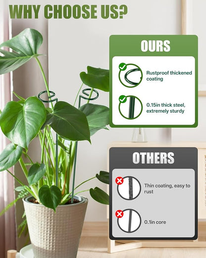 12 Pack 24 Inch Plant Support Stakes for Outdoor Plants and Indoor Flowers | Includes 24 Twist Ties, Sturdy metal, Rust-proof, Adjustable height, Supports Hibiscus,Sunflower,Hydrangea,Tomato,and more
