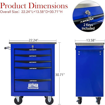 KEIKI 5 Drawers Tool Cart on Wheels,Multifunctional Rolling Tool Chest Tool Storage,Drawers Rolling Tool Trolley Organizer Tool Case for Garage, Warehouse, Workshop, Repair Shop (Blue)