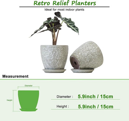 6 Inch Ceramic Planter Pots with Drainage Hole and Saucers for Indoor Plants, Garden Pots for Succulent, Orchid, and Flower - Set of 2
