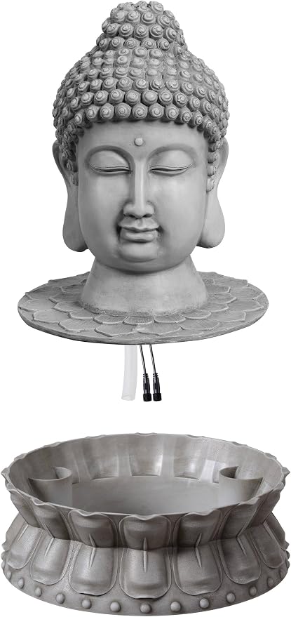Kalona Buddha Water Fountain Outdoor with LED Lights, Buddha Statue Outdoor Garden Zen Fountain with Stones, Water Feature for Patio, Porch, Backyard, Lawn & Home Decor