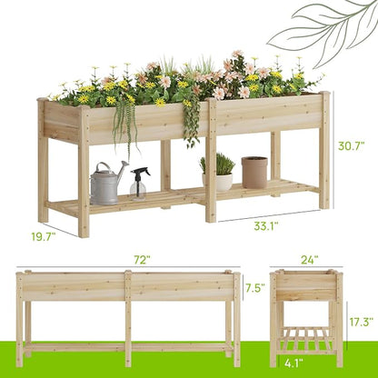 72x24x30.7in Wood Raised Garden Bed with Legs Elevated Planter Box Gardening Outdoor Planter Box Patio Kit Planting Bed for Vegetables Flowers Herbs Outdoor for Patio Balcony Backyard (Natural, Large)