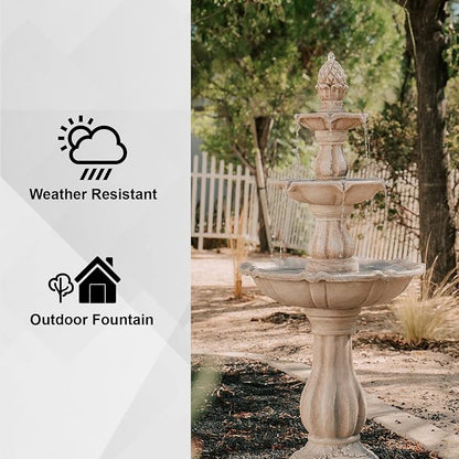 XBrand 51" 3-Tier Outdoor Freestanding Waterfall Fountain with Pump and Pineapple Finial, Beige