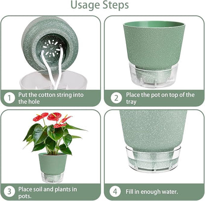 Self Watering Pots for Indoor Plants, with Visible Reservoir, 6 inch Plant Pot with Wick Rope Planter Pot for Indoor Outdoor Plants (Frosted Brick Red)