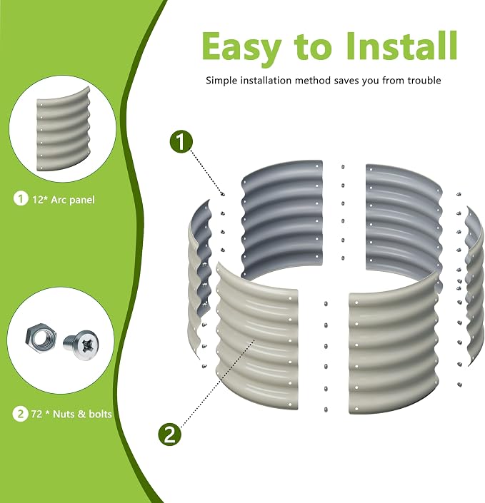 2PCS 2x2x1.5FT Galvanized Raised Garden Bed Kit,Vegetable Boxes-Round Metal Flower Box,Large Planter Raised Beds Outdoor Garden for Planting,Fruit,Herb-White 0.8mm