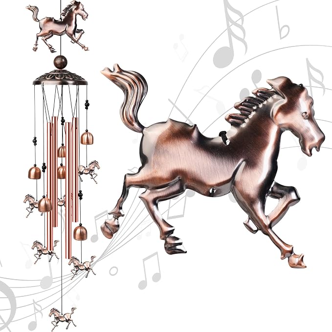 35" Horse Wind Chimes Outdoor Horse Gifts for Women/Men/Mom/Grandma Birthday Gifts Memorial Gift Metal WindChimes for Outside/Indoors, Home, Lawn, Porch, Patio, Garden Decor, Yard Decorations