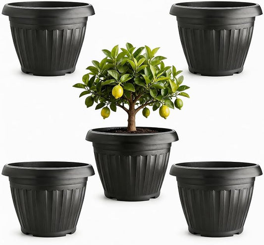 RooTrimmer 5 Pack 16 Inch Large Plant Pots with Drainage Holes,Heavy Duty Lightweight Plastic Planters for Indoor Outdoor Plants,Modern Flower Pots for Trees,Fiddle Leaf Fig,Patio,Garden & Balcony