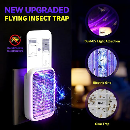 Upgraded Fruit Fly Traps for Indoors, Flying Insect Trap for Fruit Flies, Gnats, Plug in Bug Zapper Indoor with Dual-UV Lights & Trapping, Electric Grid & Glue Traps(1 Device & 3 Glue Boards)