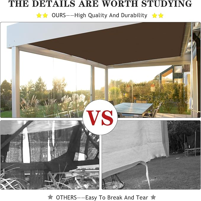90% Outdoor Sun Shade Cloth, 8’ x 20’, Pergola, Deck, and Backyard Patio Sunshade with UV Protection, Heat Resistant HDPE Material, Reinforced Grommets (8x20 FT,Brown)