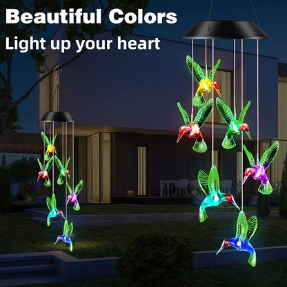 Gifts for Mom from Daughter Son Husband LED Solar Hummingbird Wind Chimes Indoor Outside Best Gifts for Mothers Day Birthday Grandma Women Who has Everything Outdoor Decor,Yard Decorations