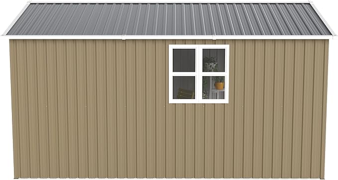 YOPTO 8x12 FT Outdoor Storage Shed, Metal Garden Shed with Window, Lockable Door & Sloped Roof, Large Waterproof Utility Tool Shed for Backyard, Garden, Patio, Lawn, Brown