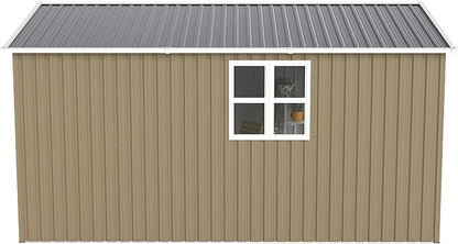 YOPTO 8x12 FT Outdoor Storage Shed, Metal Garden Shed with Window, Lockable Door & Sloped Roof, Large Waterproof Utility Tool Shed for Backyard, Garden, Patio, Lawn, Brown