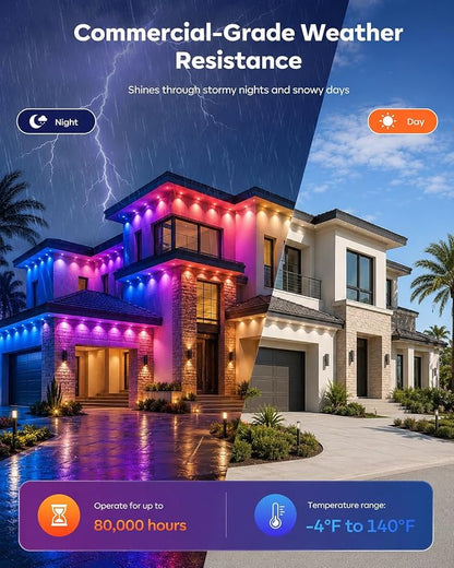 Permanent Outdoor Lights for House,200ft RGB+IC Lights with 16 Million Colors & 50 Scene Modes, App/Remote Control, IP67 Waterproof, DIY Music Sync, for Christmas, Holiday & Party Decor