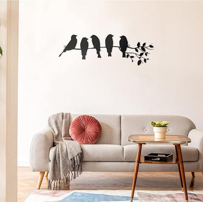 Ferraycle Metal Bird Wall Art - Birds on Branch with Leaves - Metal Sculpture Wall Hanging Sign for Balcony, Garden, Home Decor(Black)