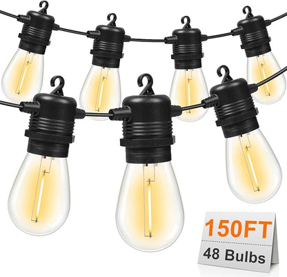 GvvooHome S14 LED Outdoor String Lights 150FT Patio Lights Outdoor Waterproof with 45+3 Shatterproof LED Bulbs, Hanging Backyard Lights for Outside Deck Patio Garden Balcony Decorations