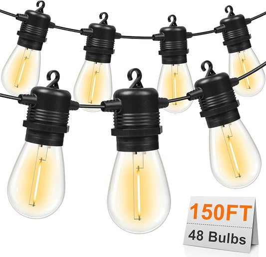 GvvooHome S14 LED Outdoor String Lights 150FT Patio Lights Outdoor Waterproof with 45+3 Shatterproof LED Bulbs, Hanging Backyard Lights for Outside Deck Patio Garden Balcony Decorations