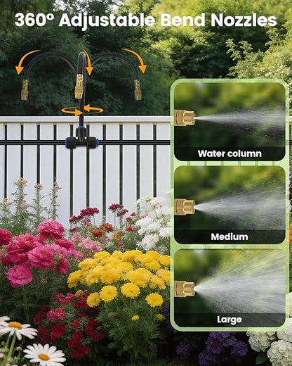 240FT Drip Irrigation System for Garden with 36 Nozzles –360° Adjustable Misting Nozzles, Quick-Connect Design, Ideal for Raised Beds, Lawns, Greenhouses & Outdoor Cooling