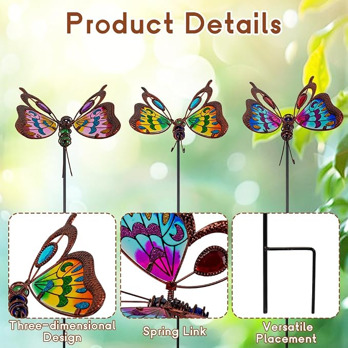 3 Pack Butterfly Decorative Garden Stakes,Butterflies Porch Decorations Outdoor Decor for Spring Yard Art Patio Plant Pot Flower Bed Ornaments