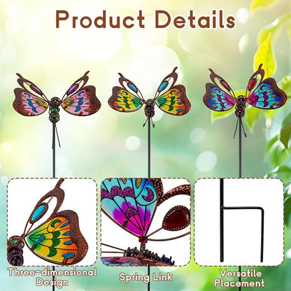 3 Pack Butterfly Decorative Garden Stakes,Butterflies Porch Decorations Outdoor Decor for Spring Yard Art Patio Plant Pot Flower Bed Ornaments
