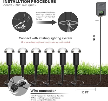 VENUS MANUFACTURING Low Voltage Landscape Pathway Lighting 6PK 1.5W LED Mushroom Lights 35Lumen Wired Walkway Light 3000K Warm White Driveway & Sideway Lights Metal Black Finish with Connector Stake