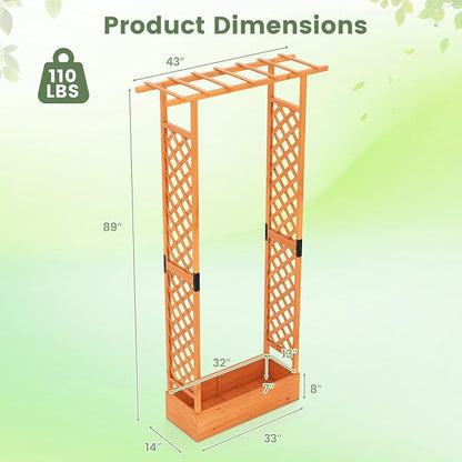 Giantex Wooden Raised Garden Bed with Trellis & Hanging Roof, Fir Wood Planter Box, 89” Freestanding Elevated Garden Bed for Outdoor Climbing Plants Vegetables Flowers, Patio & Balcony, Orange