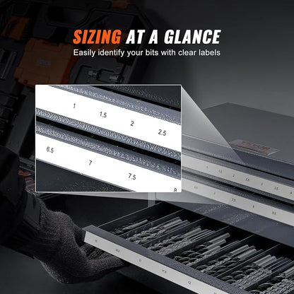 VEVOR Drill Bit Organizer - Three-Drawer Steel Cabinet for 1mm to 13mm, Labels, Stackable