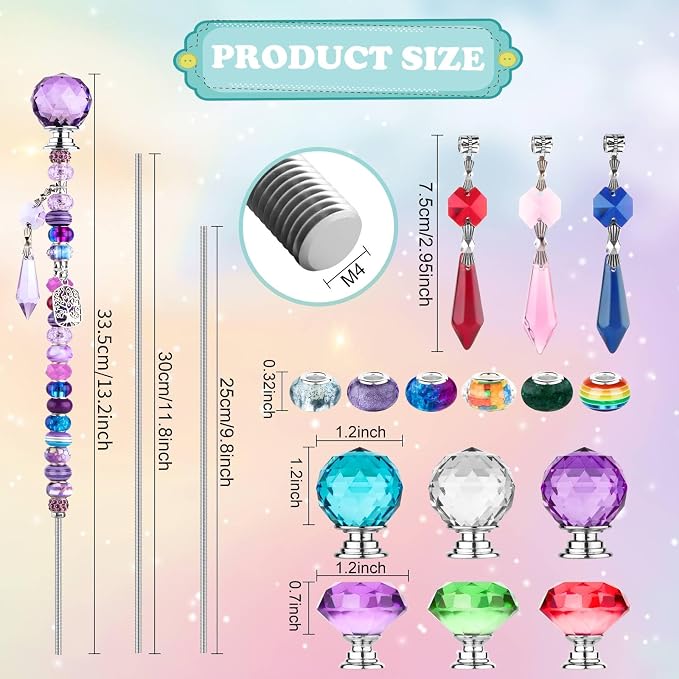 UFU 310Pcs DIY Fairy Wand Beaded Garden Stakes Kit, Decorative Garden Stakes with Colorful Crystal Pendants, Outdoor Fairy Garden Accessories, Beadable Items for Decor, Gifts & Craft (10 & 12 in)