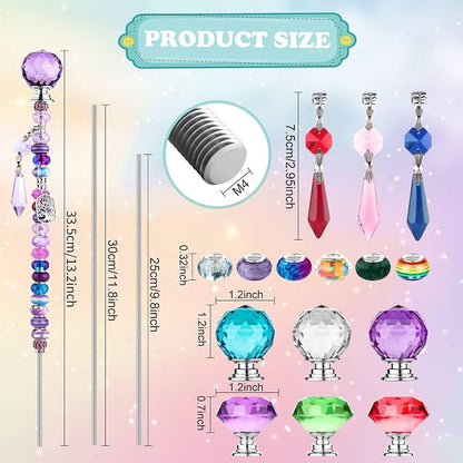 UFU 310Pcs DIY Fairy Wand Beaded Garden Stakes Kit, Decorative Garden Stakes with Colorful Crystal Pendants, Outdoor Fairy Garden Accessories, Beadable Items for Decor, Gifts & Craft (10 & 12 in)