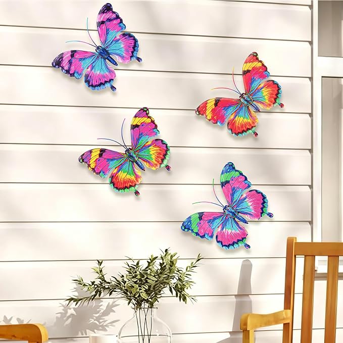 SUNREEK Metal Butterfly Wall Decor, 6 Inches Outdoor Wall Art for Fence Garden Yard Room Patio Balcony Decorations (4, Butterfly-C)
