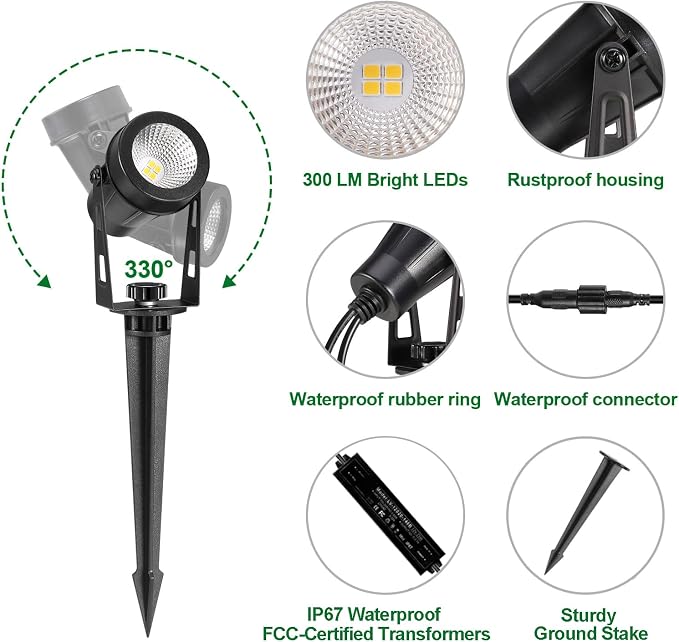 Low Voltage Landscape Lighting, 8 Pack Outdoor Spot Lights with Transformers, 12V Warm White Landscape Spotlights IP65 Waterproof Plug in Outdoor Uplights for Yard House Pathway Tree Pools