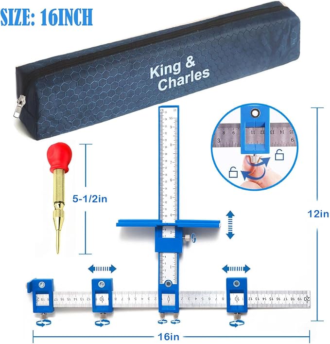 King&Charles Cabinet Hardware Jig, Cabinet Handle Jig with Automatic Center Punch, Avoid Jitter Caused by Direct Drilling. Use for Handles and Pulls on Drawers/Doors, Perfect Set.