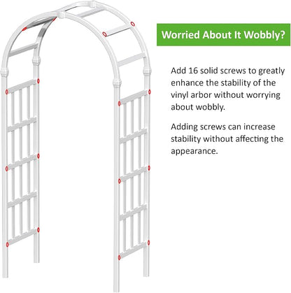 41" W x 86" H Vinyl Arbor, Vinyl Arch, Garden Arch Arbor for Outdoor, Yard, Garden, Climbing Plants - White