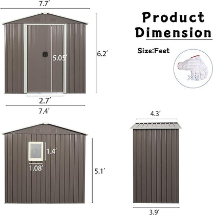 YOPTO 8×4 FT Outdoor Metal Storage Shed with Window and Integrated Punched Vents,Large Garden Outdoor Shed W/Sliding Doors & Padlock,Rust UV & Waterproof Tool Sheds for Backyard,Lawn,Patio,Grey