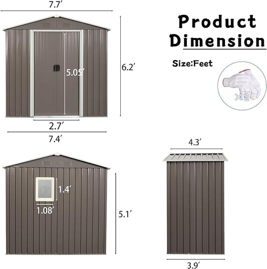 YOPTO 8×4 FT Outdoor Metal Storage Shed with Window and Integrated Punched Vents,Large Garden Outdoor Shed W/Sliding Doors & Padlock,Rust UV & Waterproof Tool Sheds for Backyard,Lawn,Patio,Grey