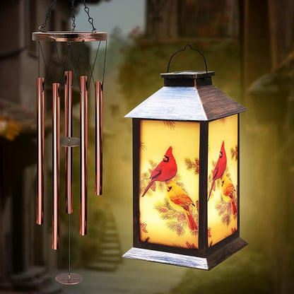 YHmall Cardinal Wind Chimes for Outside, 37" Hanging Memorial Solar Wind Chimes for Outside, Solar Lantern Christmas Cardinal Gifts for Women Mom Windchimes Outdoors for Patio Garden Decor Birthday