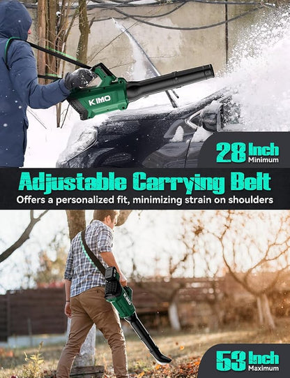 KIMO Leaf Blower Cordless with Battery and Charger, Brushless Motor, 650CFM 160MPH, Turbo Mode and 3 Speeds, 2 Pack 4000mAh Battery Powered Leaf Blowers for Lawn Care, 3 Extended Tube, Shoulder Strap