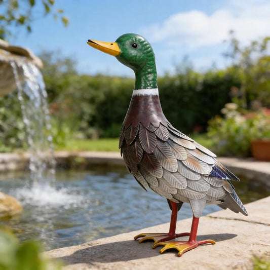 Shorayn Garden Statue Metal Duck Life-Size Mallard Indoor Outdoor Decor Handmade Iron