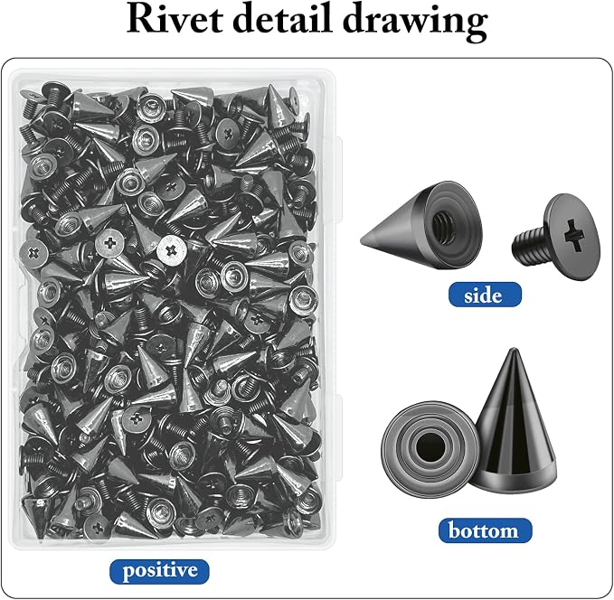 200 Sets 9.5mm Cone Spikes Metal Tree Spikes Screwback Studs for DIY Leathercraft Decoration Punk Rock Style Clothing Accessories (Gun Metal)
