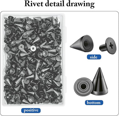 200 Sets 9.5mm Cone Spikes Metal Tree Spikes Screwback Studs for DIY Leathercraft Decoration Punk Rock Style Clothing Accessories (Gun Metal)