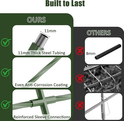 Miory Cucumber Trellis for Raised Bed, Garden Arch Trellis for Climbing Plants Outdoor, Steel with Plastic Coated Plant Support for Vines with Plastic Connector Nylon Netting (32" Lx32 Wx63 H)