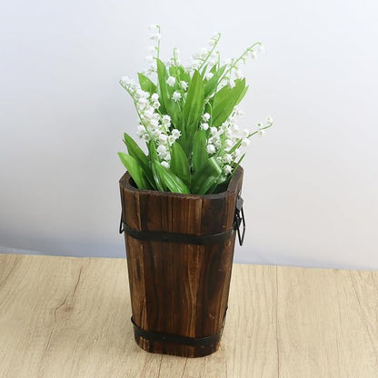 MY MIRONEY Plant Pots, Vintage Wooden Barrel Planter - Solid Rustic Garden Flower Pot with Metal Handles & Frame for Indoor Planter, Office Home Decor, Garden Home Plants, 5.2" x 8.27"
