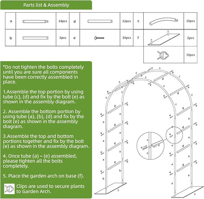 Thickened Metal Garden Arch with Detachable Base, 16mm Rust-Resistant Archway for Climbing Plants, Dual Size Convertible Arbor for Wedding & Party & Garden Decoration