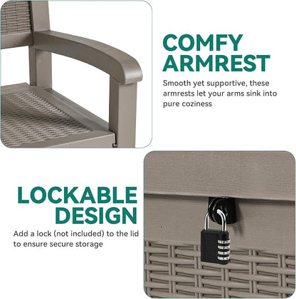 YITAHOME 70 Gallon Deck Bench with Storage | Outdoor Storage Box Bench with Armrests for Patio Garden Pool Porch , Waterproof&Lockable, Light Brown