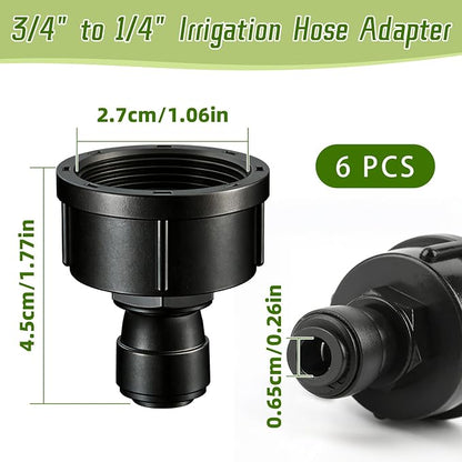 6 Pcs 3/4" to 1/4" Drip Irrigation Faucet Adapters, Quick Connect 3/4" Faucet to 1/4" Tubing Drip Irrigation Hose Adapters, Push-to-Fit Garden Hose to 1/4 Tubing Adapter for Irrigation System