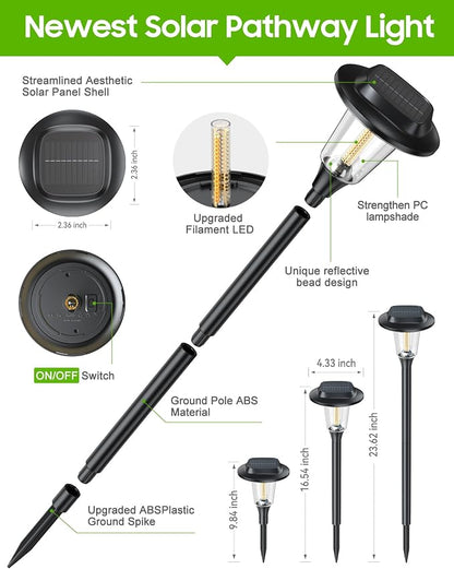 2026 New Solar Pathway Lights, 4 Pack Solar Lights Outdoor, Waterproof IP65, Upgraded Bright LED, Auto On/Off, Modern Garden Lights, Solar Powered Light for Yard, Lawn, Walkway, Driveway, Patio Decor