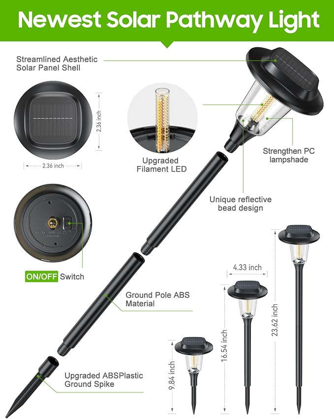 2026 New Solar Pathway Lights, 10 Pack Solar Lights Outdoor, Waterproof IP65, Upgraded Bright LED, Auto On/Off, Modern Garden Lights, Solar Powered Light for Yard, Lawn, Walkway, Driveway, Patio Decor